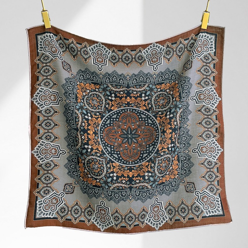 Shawl Wrap Winter - Central Compass Persian Floral Square Scarf