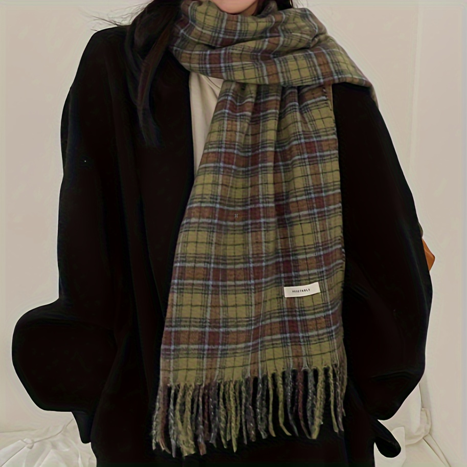 Vintage Green Plaid Tassel Sca - Cashmere Pashmina Wrap 评论和价格