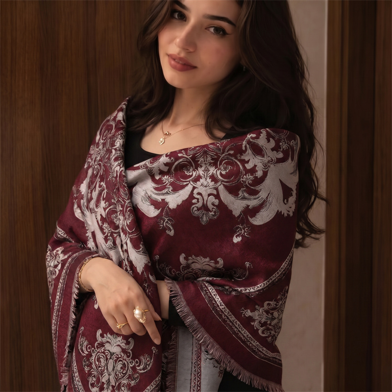 Luxury Baroque Print Hijab Wom - Shawl Wrap Winter 评论和价格