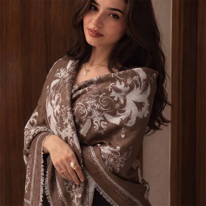 Luxury Baroque Print Hijab Wom - Shawl Wrap Winter 评论和价格