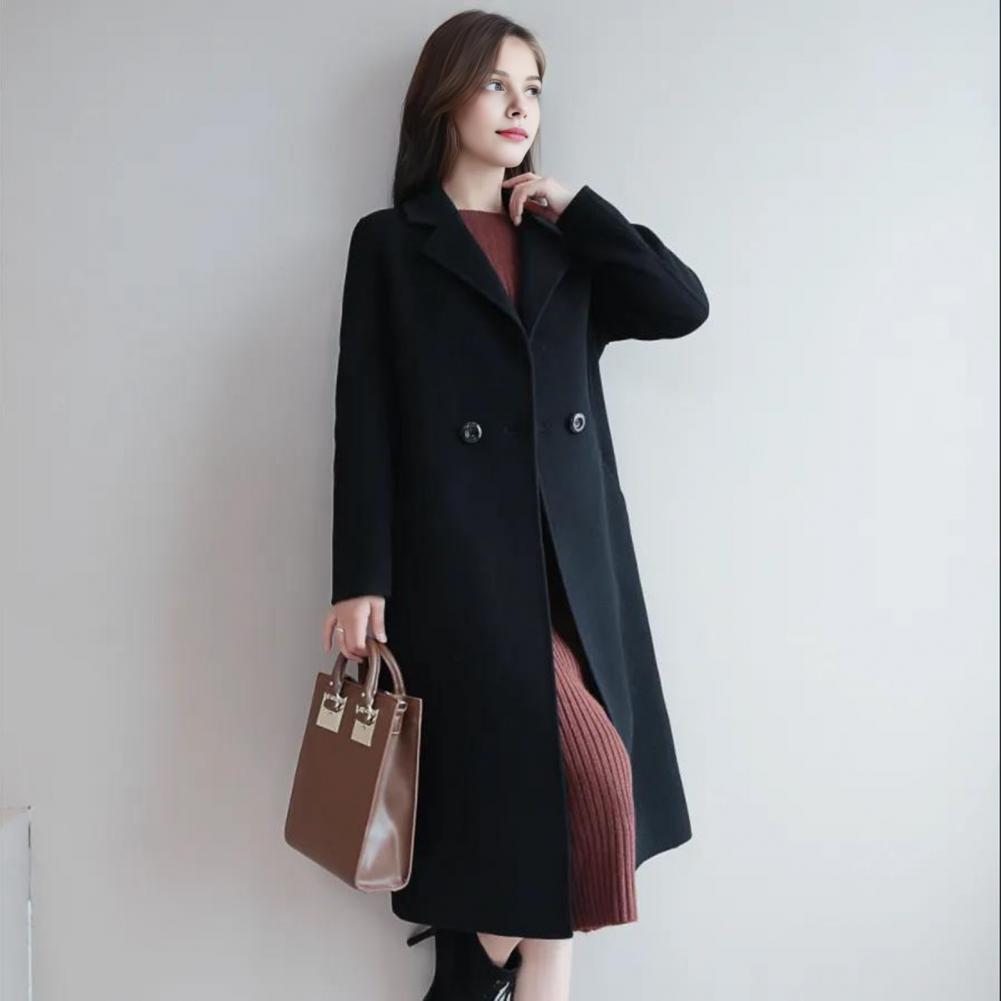 Women Wool Coat Solid Color Lo - Wool Coat Peacoat 评论和价格
