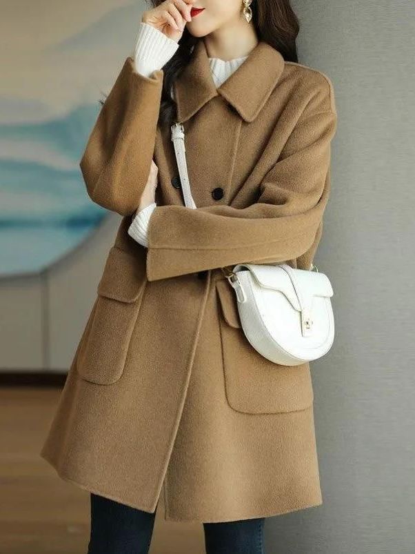 Stylish Mid-Length Woolen Coat - Down Jacket Packable 评论和价格